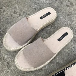 Basic espadrilles slip on flat jute slipper slides women strap sandal shoes