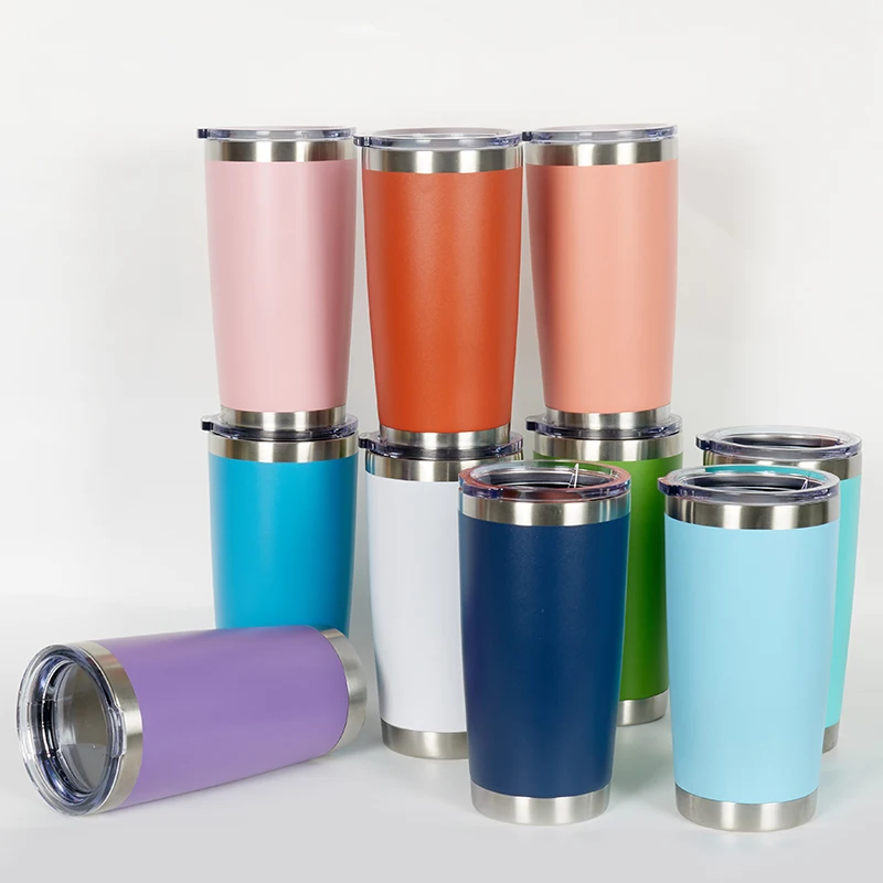 Stainless steel tumbler black thermal mug reusable coffee cup powder coated double 20 oz tumbler metal cups engraved