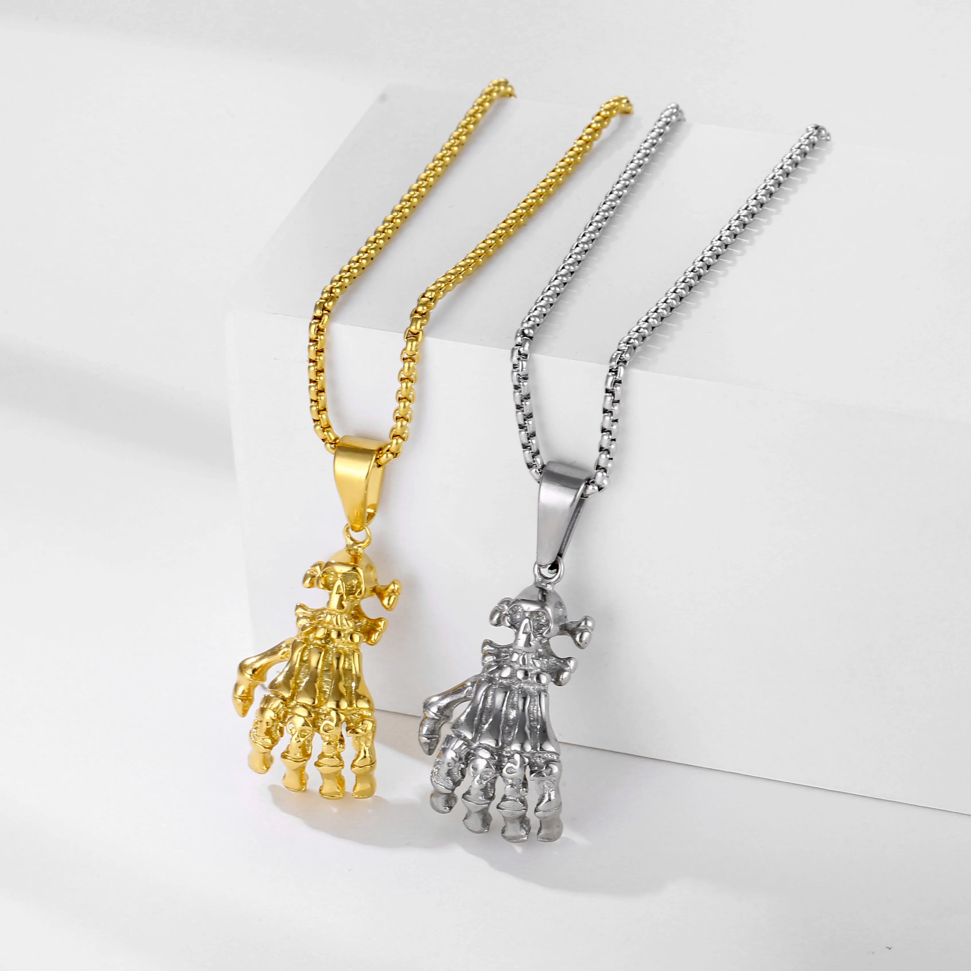 Fashion Cast Jewelry 18K Gold Silver Hiphop Stainless Steel Statue of liberty Egyptian Pharaoh Skull Hand Pendant Charm Necklace