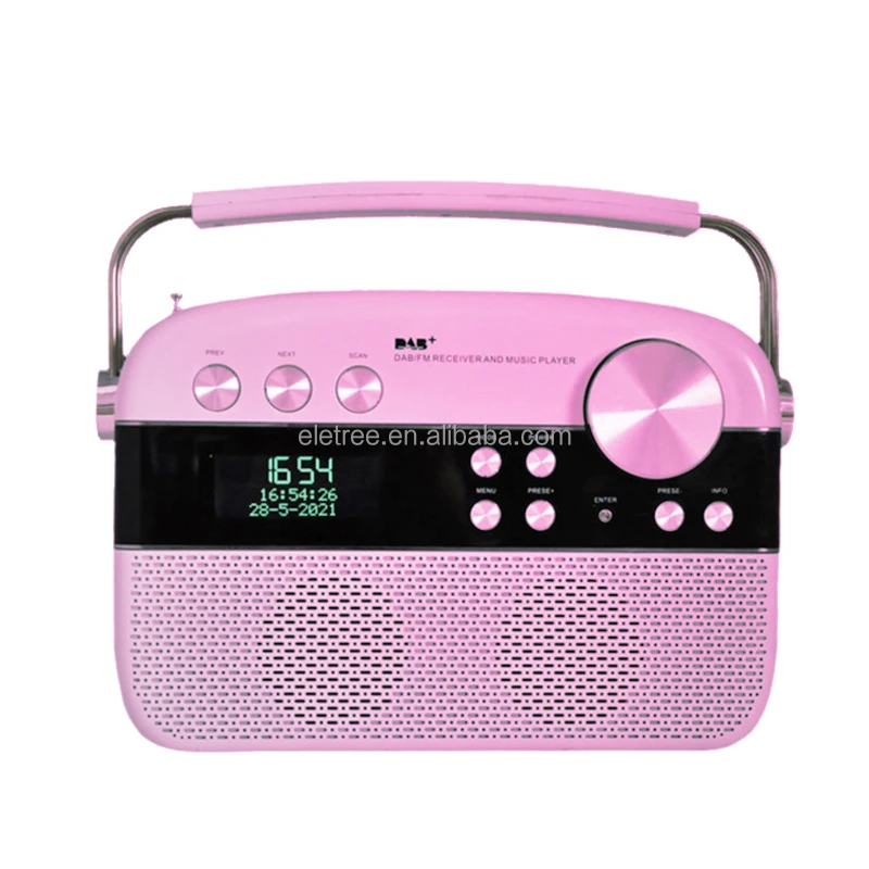 Pink Portable Dab Plus Fm Alarm Clock Home Redio Retro Portable Dab Radio With Usb &Fm &Bt Function