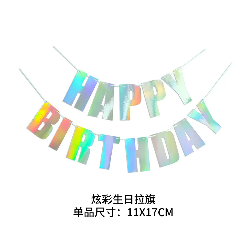 Birthday Sparkling Pink Scallion Flag Colorful Gold Triangle Flag Party Scene Decoration Photography Props