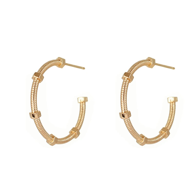 
unique round screw spike stud earrings in copper material Jewelry gold And silvery wholesale statement earrings 