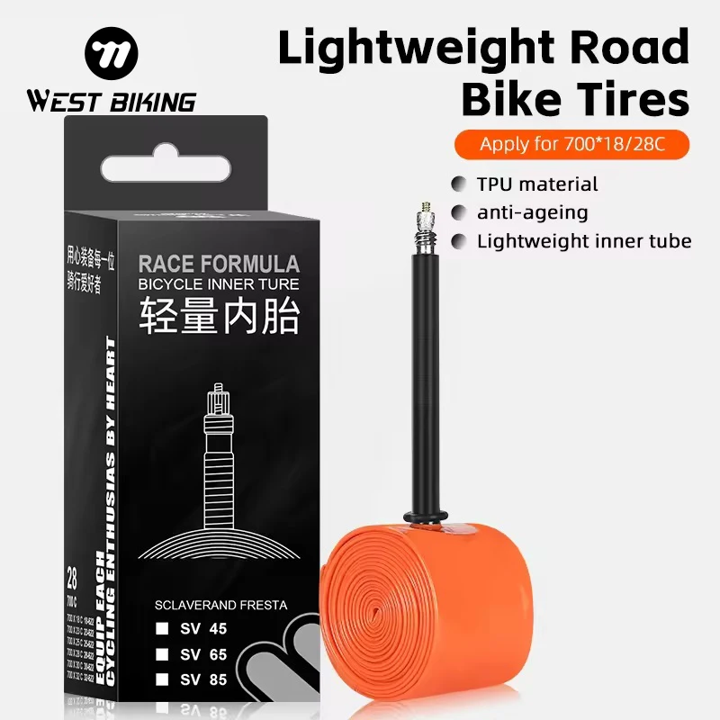 WEST BIKING 700C Road Bicycle TPU Inner Tube Nozzle Length 65 Small Orange Tire Cycling Accessories Mountain Bike Tires