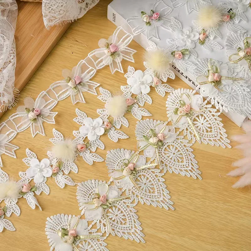 Fashion Flower Mesh Embroidered Lace Beaded  Lace Fabric Trim for Clothes