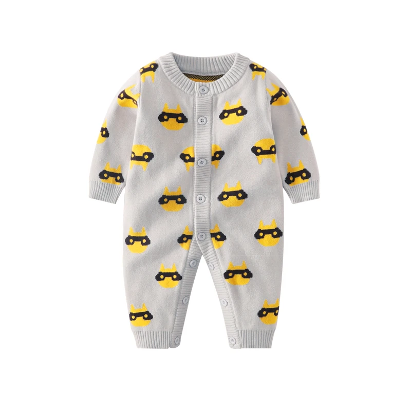 Cartoon Pattern Custom OEM ODM Autumn/Winter Newborn Baby Knit Sweater Infant Knitted Kimono Sweater Romper Kids Boy Bodysuit