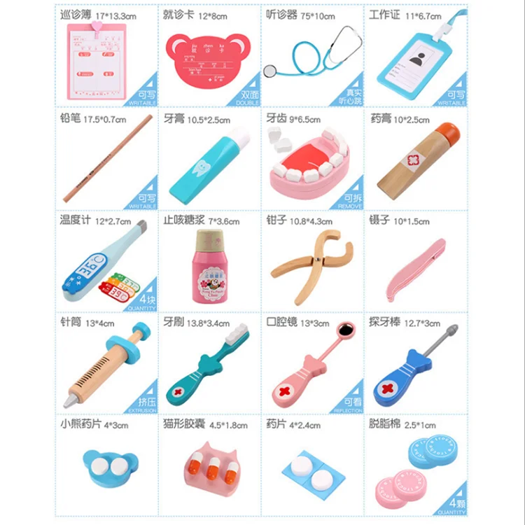 Wooden Pretend Play Doctor DIY  Set Simulation Play set Dentist Medicine Kit Role Play for Kids