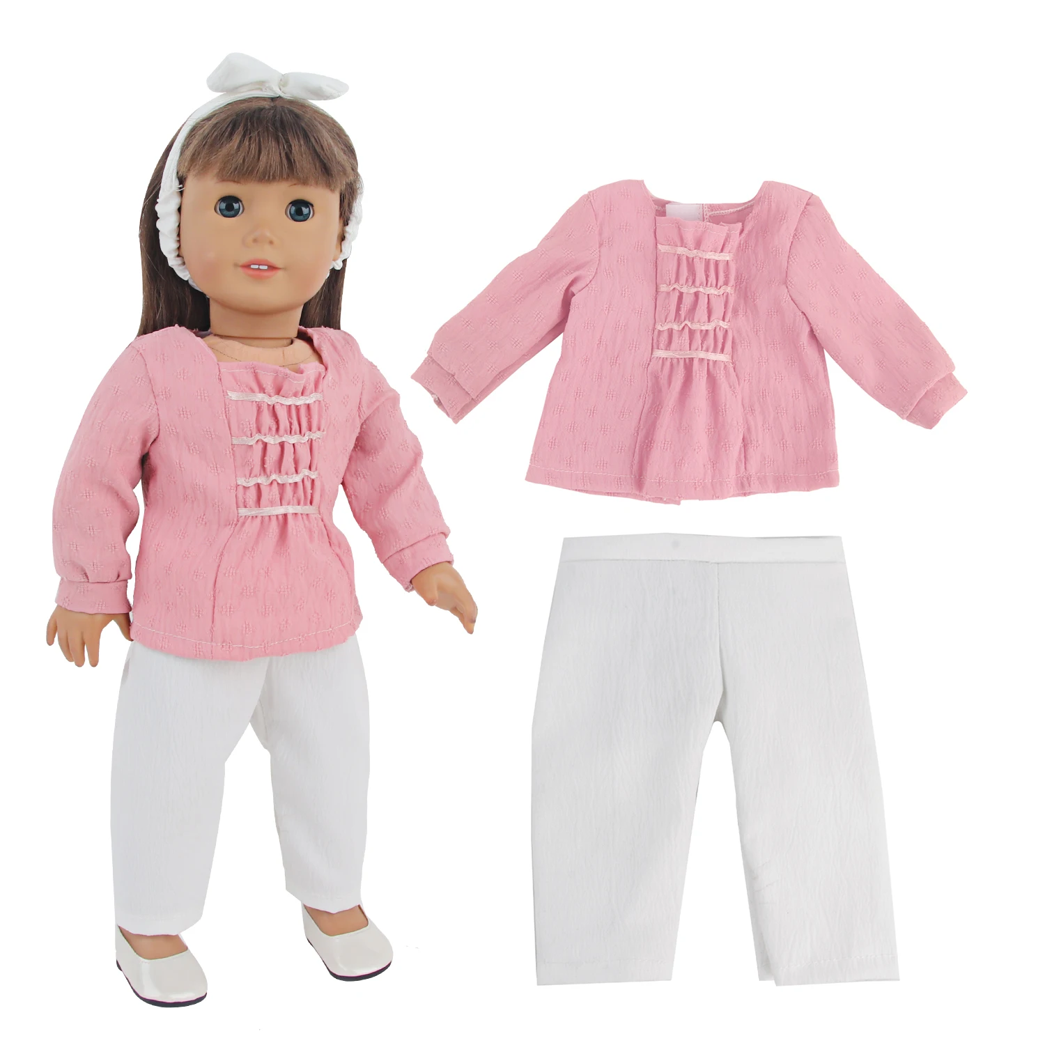18 inch pink long sleeved top pants and headband Reborn baby doll clothes For Girl