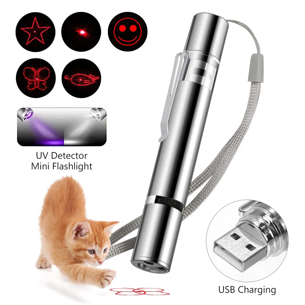 Оптовая продажа товары для домашних животных игрушка с usb-зарядкой лазер кошек 5 моделей фиолетовые световые лазерные игрушки