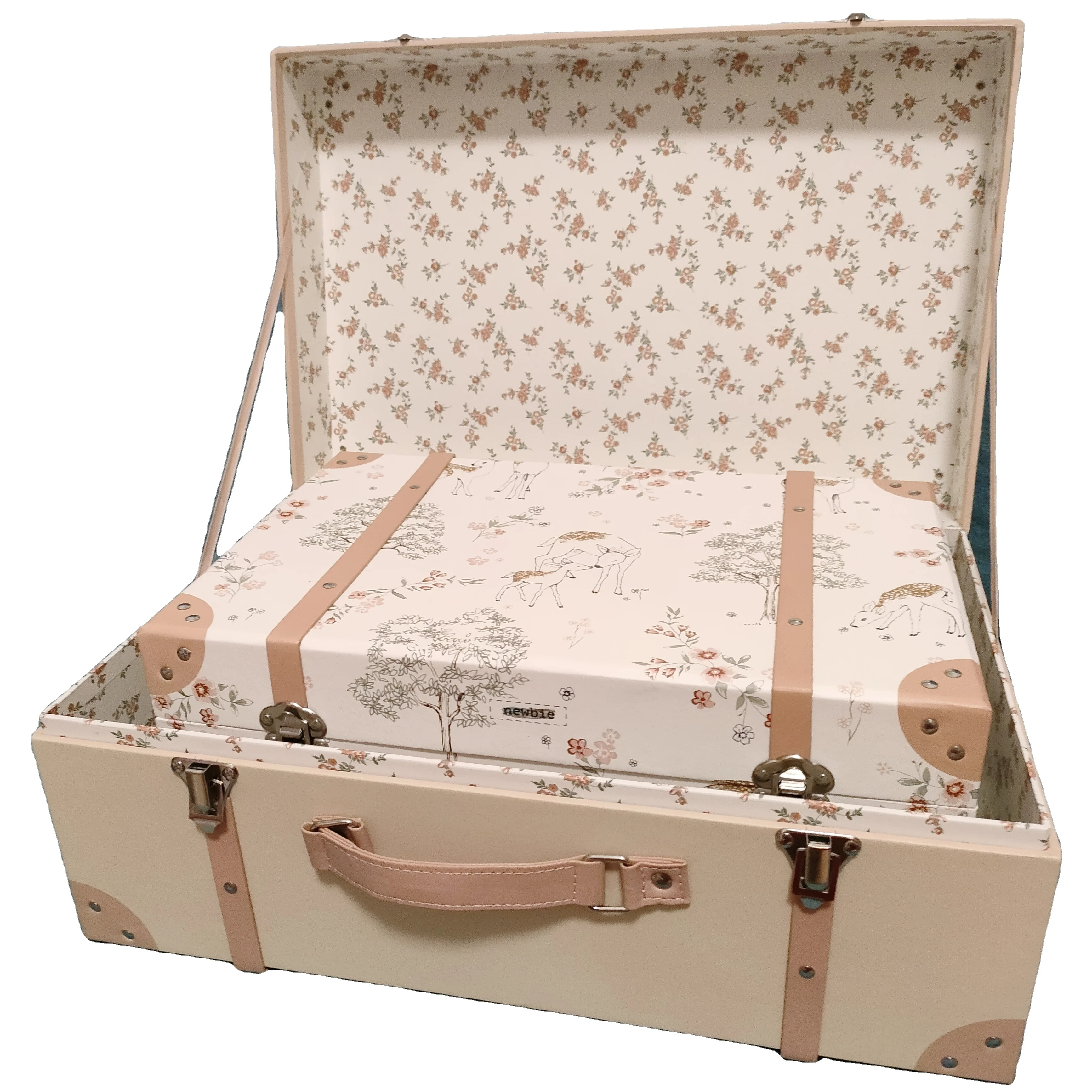 kids suitcase with hand-make printing stitches Handmade Cardboard Gift Boxes Decorative Vintage Suitcase box