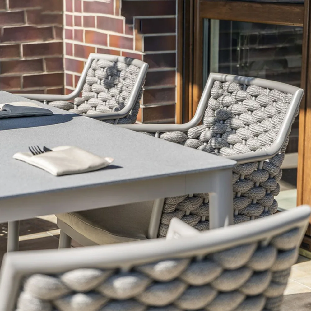 Alibaba outdoor patio garden balcony restaurant furniture set aluminium frame rope chair outdoor garden table and chair set