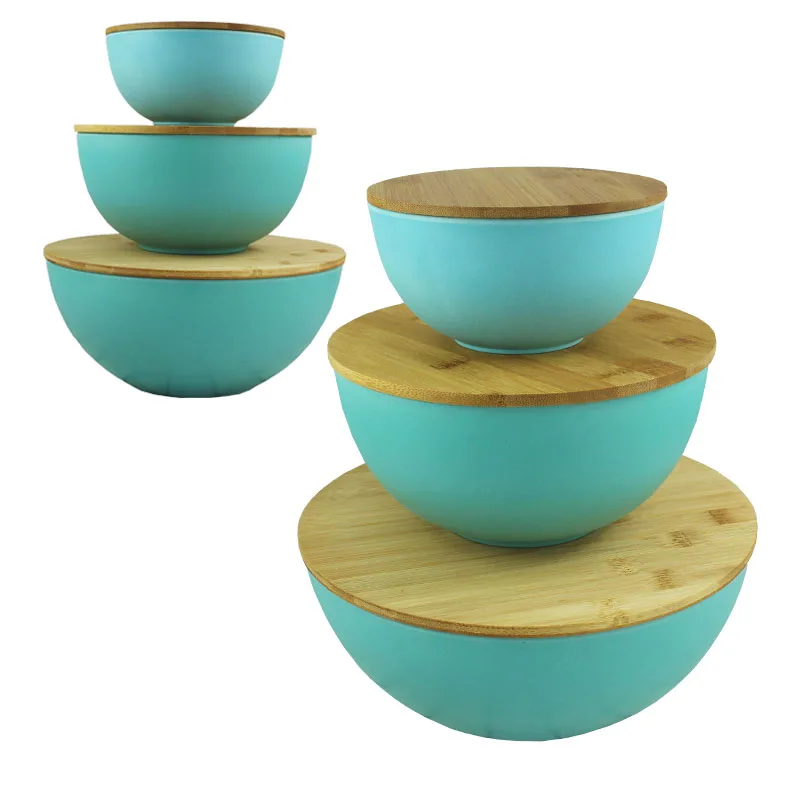 Hot Selling Eco-Friendly Bamboo Fiber White Blue Black Round 3700Ml Vegetable Salad Bowl Set Kitchen Mixing Bamboo Bowl Large