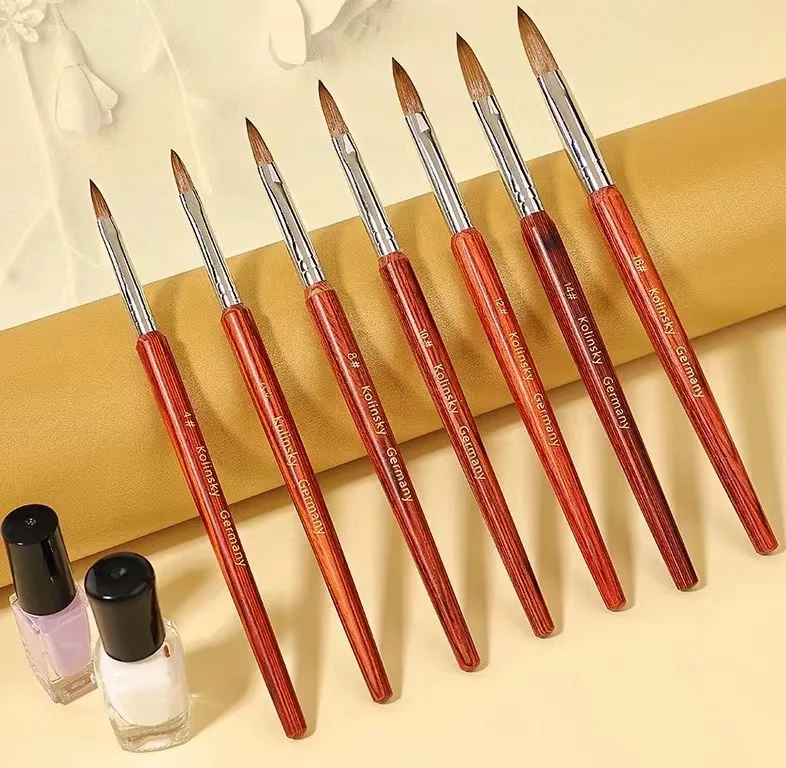 Professional Pure 100% Kolinsky Wood Handle Crystal Nail Brush Art Manicure Round Wooden Pen Acrylic Gel Extension Nail Brush