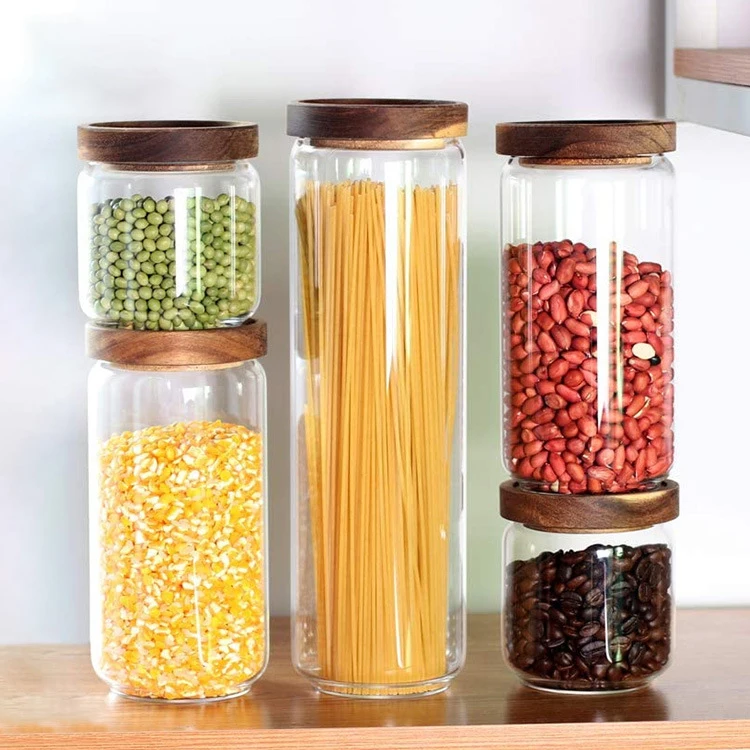 Factory Direct Sales Custom Transparent High Borosilicate Glass Sealed Jar Storage Tea Bamboo Lid With Glass Jar