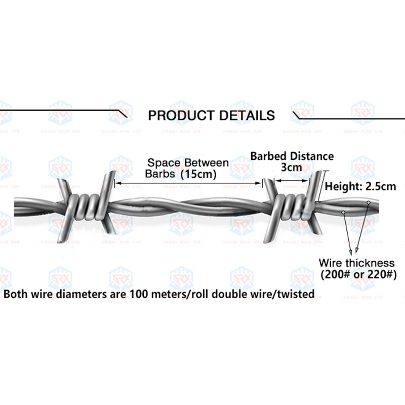 Shuairunxin Galvanized Twisted Barbed Wire Fence Wire for Security Alambre De Pua to Brazil for Farm and Sport Fencing and Wall