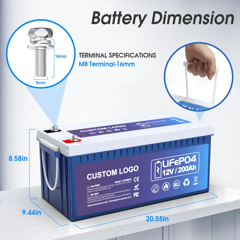 Lifepo4 200ah 12 8 v 12v литий-ионный аккумулятор глубокий цикл батареи