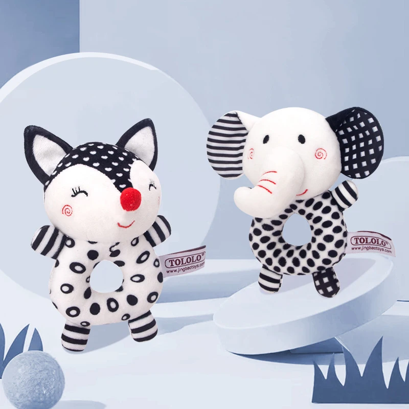 T036 Baby animal round hand ring black and white plush hand ring cartoon toy