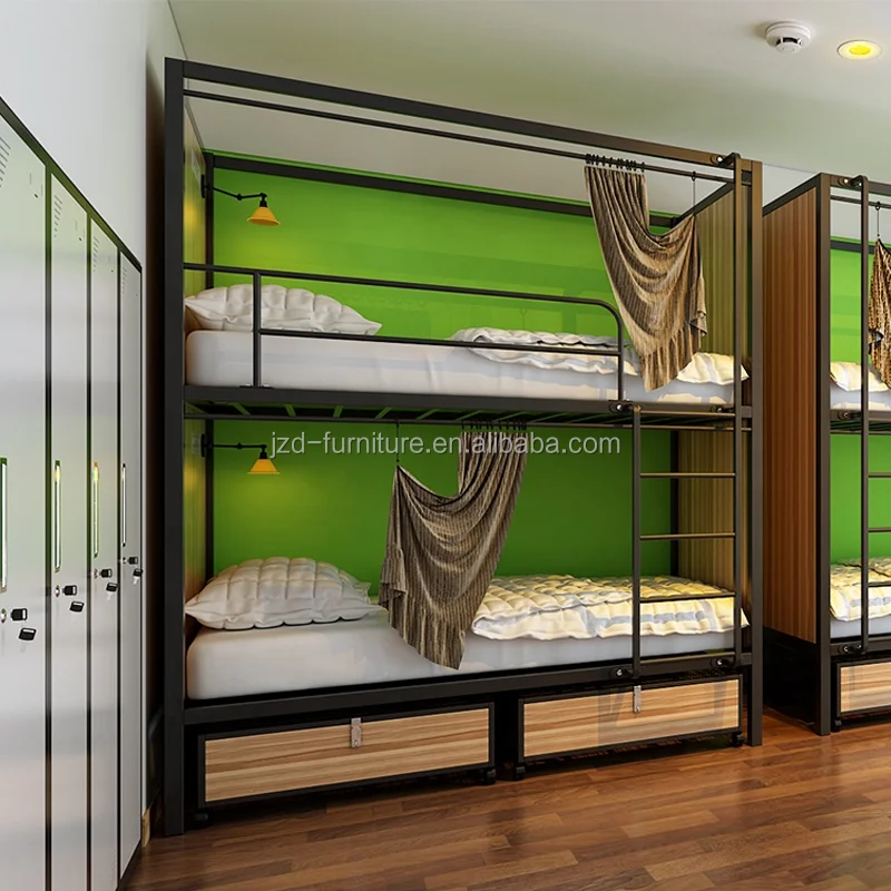 Durable hotel capsule metal  bunk bed double decker space bunk bed bedroom sets  with curtain for hotel youth hostel