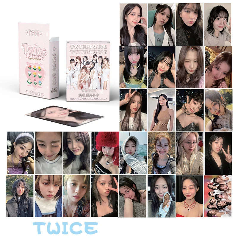 50Pcs/Set KPOP TWICE RIIZE IVE NMIXX Boxed Laser Photocards List Jaehyun Jake Taeyong Joy Sunoo Felix Selfie Lomo Card Postcard