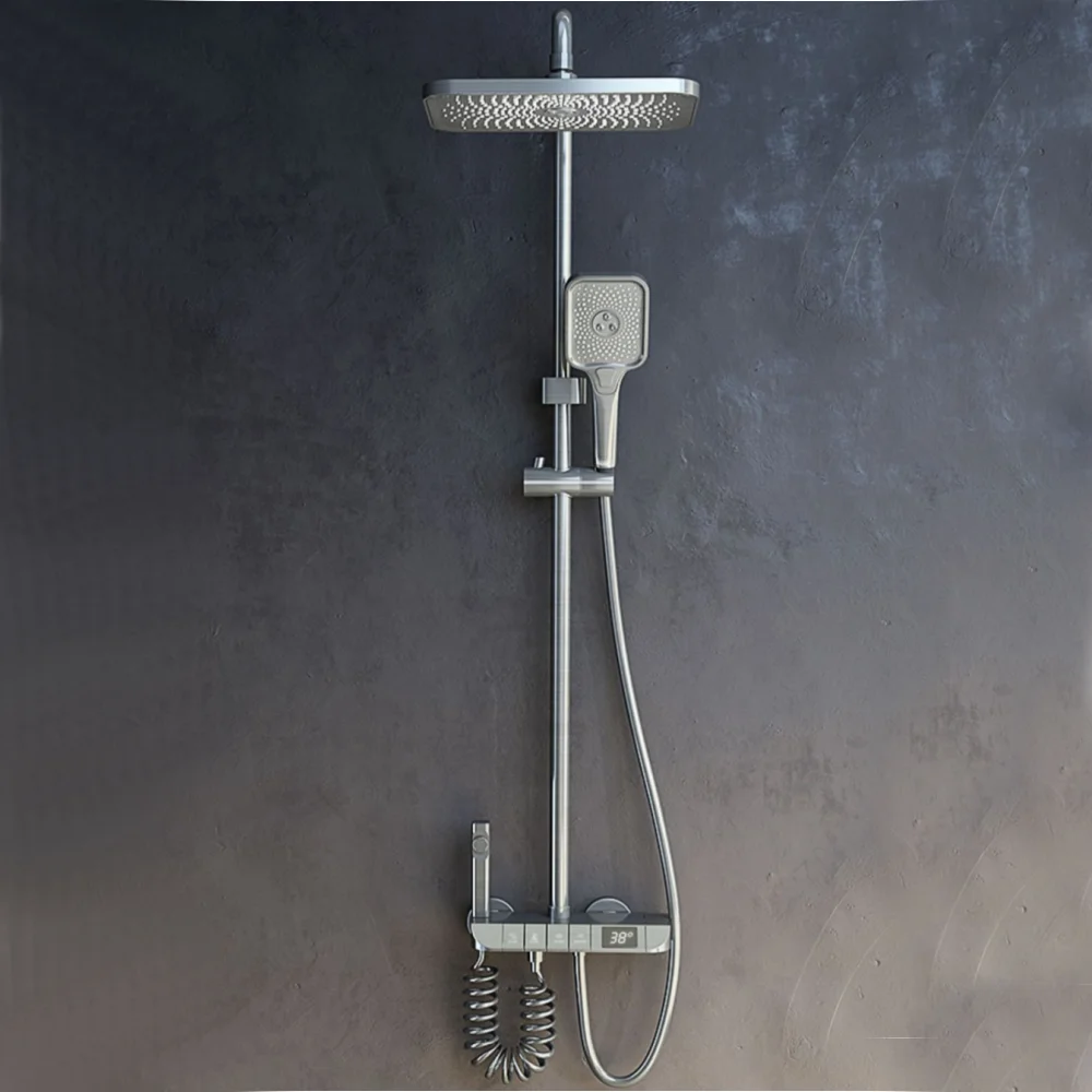 Latest Models New 4 Function Keyboard Piano Keys Exposed Bathroom Mixer Combo Brass Thermostat Shower System Set