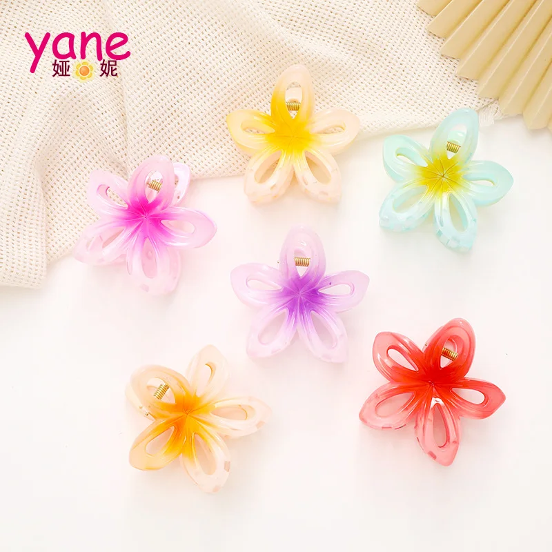 New Gradual Color Flowers Decorative Hairpin Plastic Hair Accessories for Girls with Beautiful Hollow Clip for Party