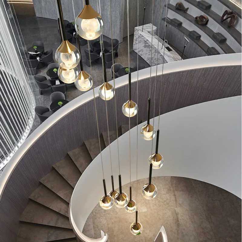Modern Simple Luxury Living Room Villa Stairwell Rotating Crystal Chandelier