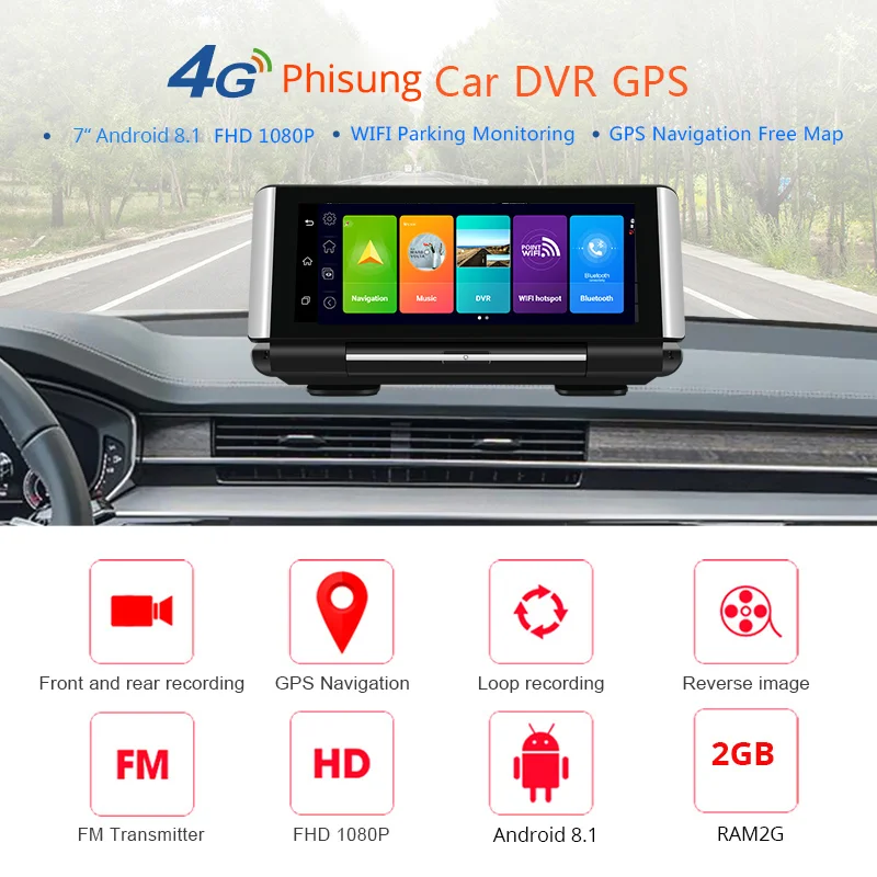 
Wifi rear view mirror hd two cameras black box gps 4g dual camera car dvr dash cam 