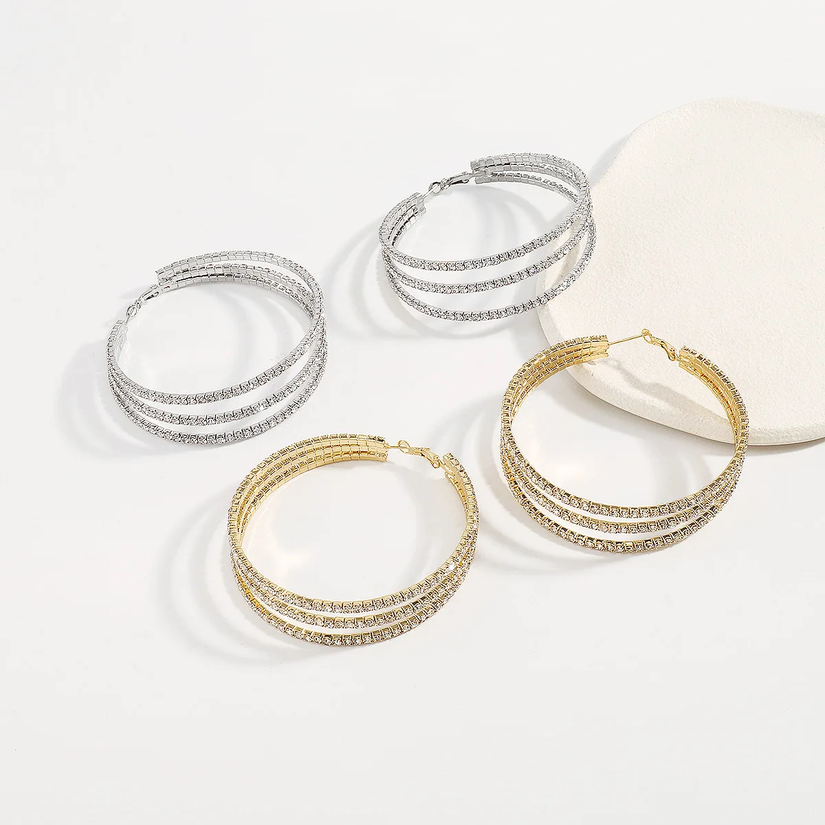 Party Gold Earings Luxury  Classic Jewelry Full Rhinestone Crystal  Big Hoop Earring Shiny Circle Round Hoop Earrings Women