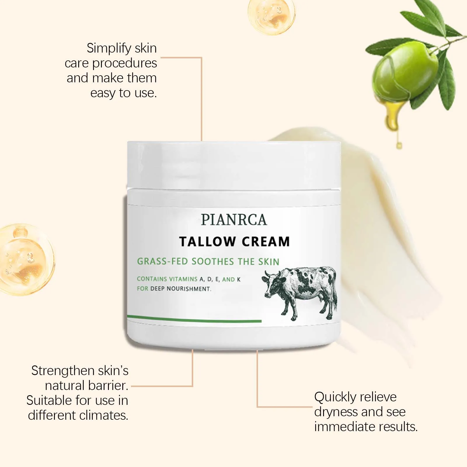 Private Label OEM Grass Fed Pure Natural Organic Handmade Whipped Tallow Balm Honey Balm For Face Body Moisturizer