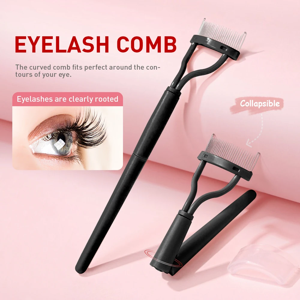 Metal Teeth Separator Brush Eyelash Brush Eye Lash Separator Mascara Lift Curl Comb Eyelash foldable handle Curling Comb