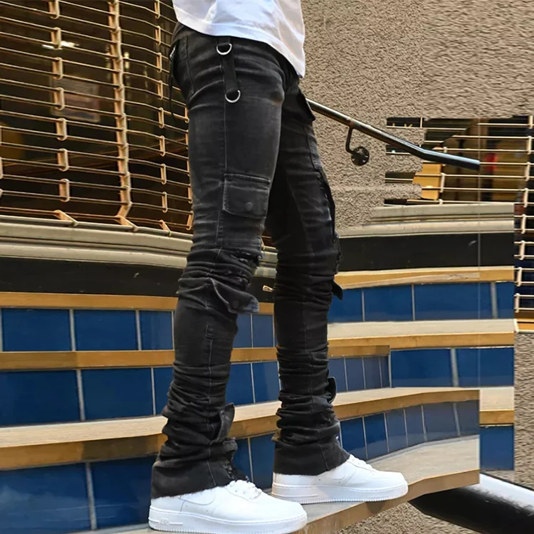 China Factory Wholesale High Quality Fashion Denim Jeans Custom Camouflage Color Jeans Cargo Stacked-Jeans-Men