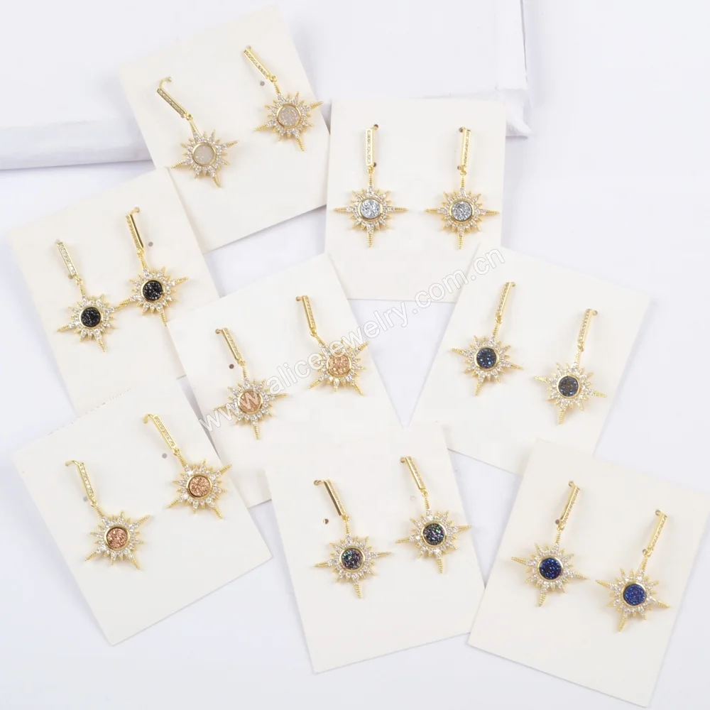 ZG0385 druzy earrings dangle sun earrings gold hoop earrings