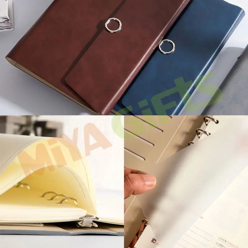 custom pu leather 6 ring binder A5 planner agenda cover duo tri folding clutch bag magnetic closure with phone holder pocket