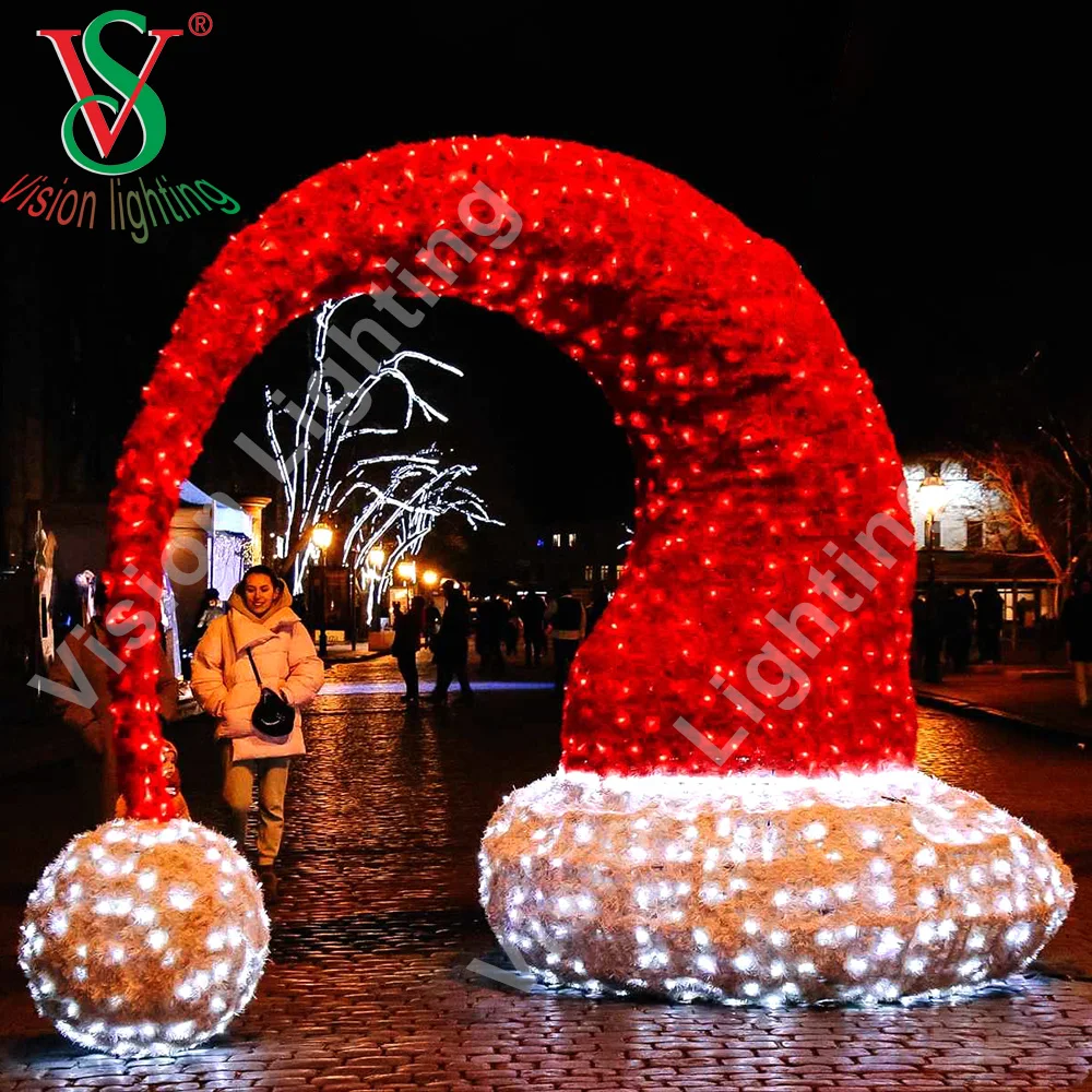 Outdoor led landscape Sculpture led high quality Christmas decoration 3D Giant Santa Hat motif light