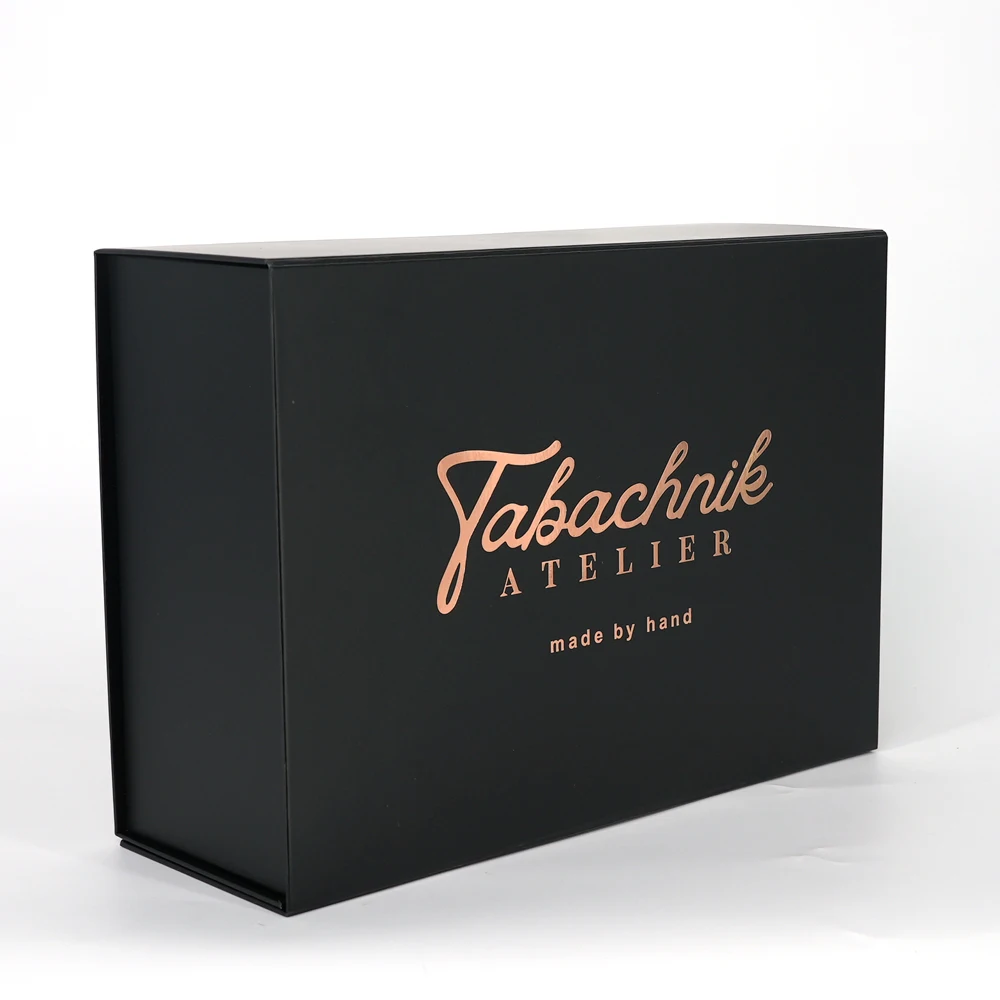 Customize Logo Printed Black Flap Foldable Magnetic Gift Box Rigid Paper Box for Clothes Shoe Packaging