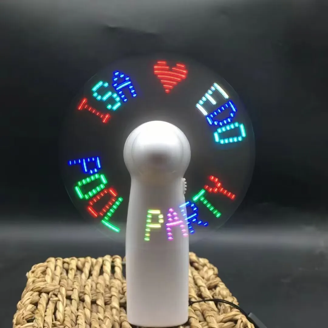 Programmable Mini Handy Advertising Promotional Led Light Up Fan Custom Mini Display Hand Cooling Fan Portable With Led Message