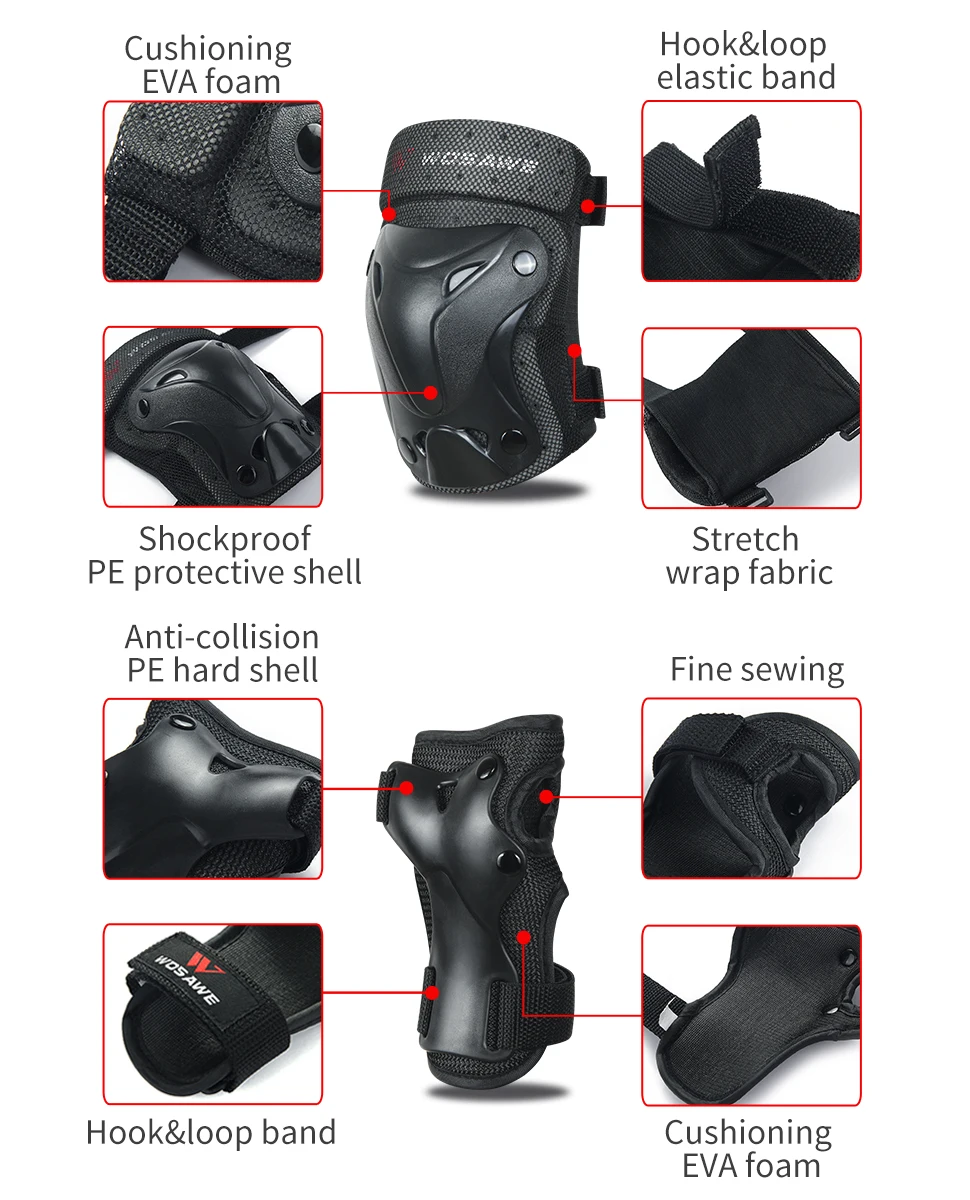 WOSAWE Skateboard Pads Knee and Elbow Pads & Wrist Guards for Roller Skating 6pc Skating Protective Gear Kids Roller Skate Pads