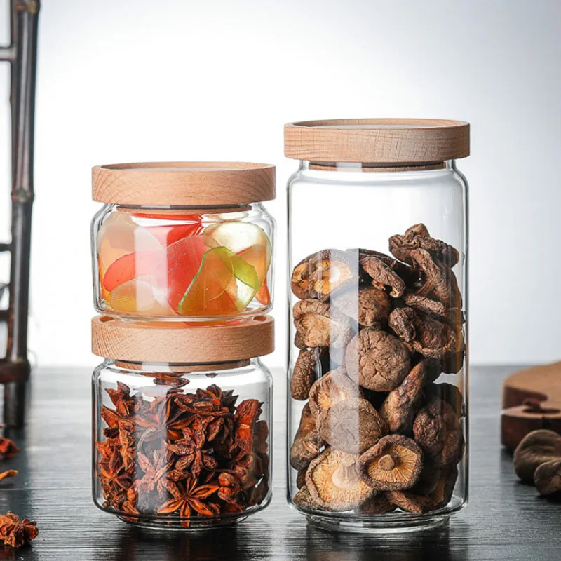 Food Storage Jar Sealed Glass Canister Heat Resistant Airtight Grain Spaghetti Container Kitchen Organizer Seasoning Bottle