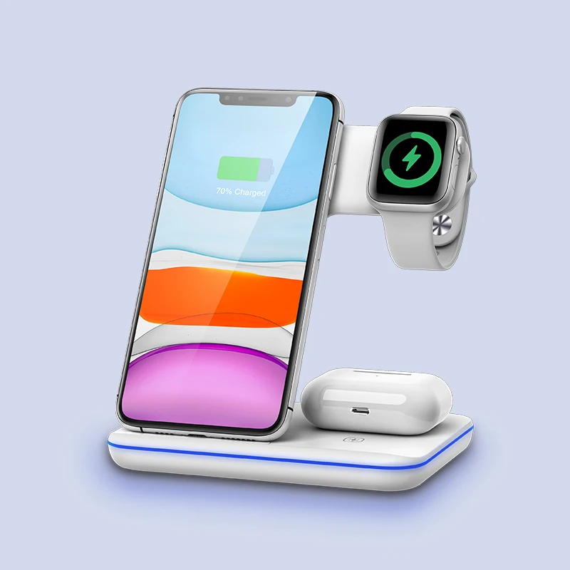 
trending 2021 qi 15w fast charging stand phone and watch dock station 3 in 1 wireless charger for iphones apple iwatch 