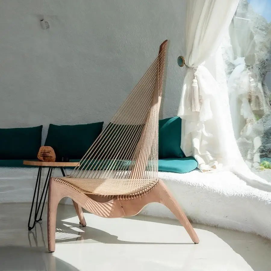 Solid wood harp chair designer art creative recliner sailboat chair