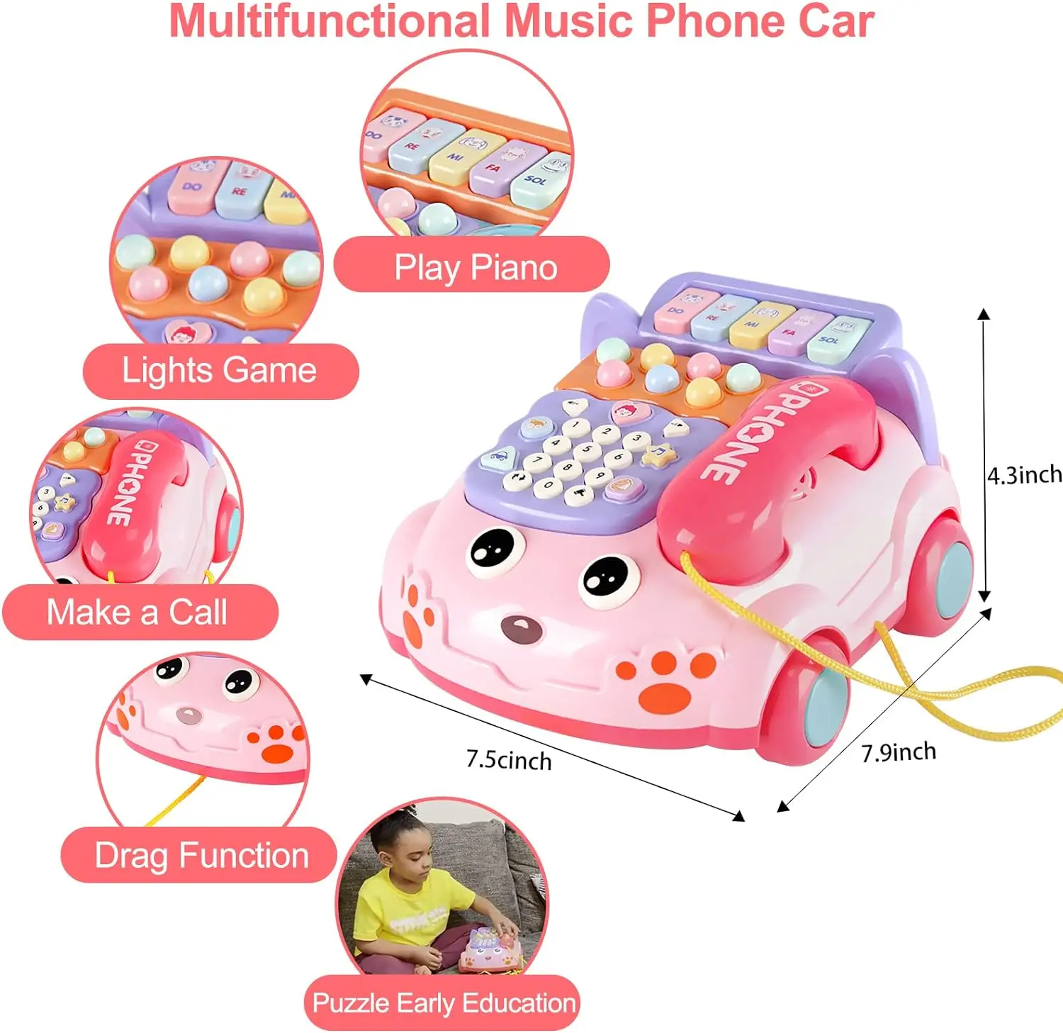 Vintage Electronic Plastic Telephone Toy for Kids Pretend Play Early Educational Gift for 5 to 7 Years Birthday Gift