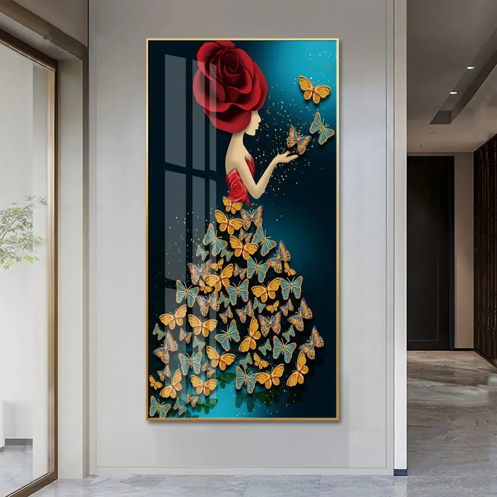 Modern 3D wall art print crystal porcelain glass painting with gold aluminum frame wall decoration wall art