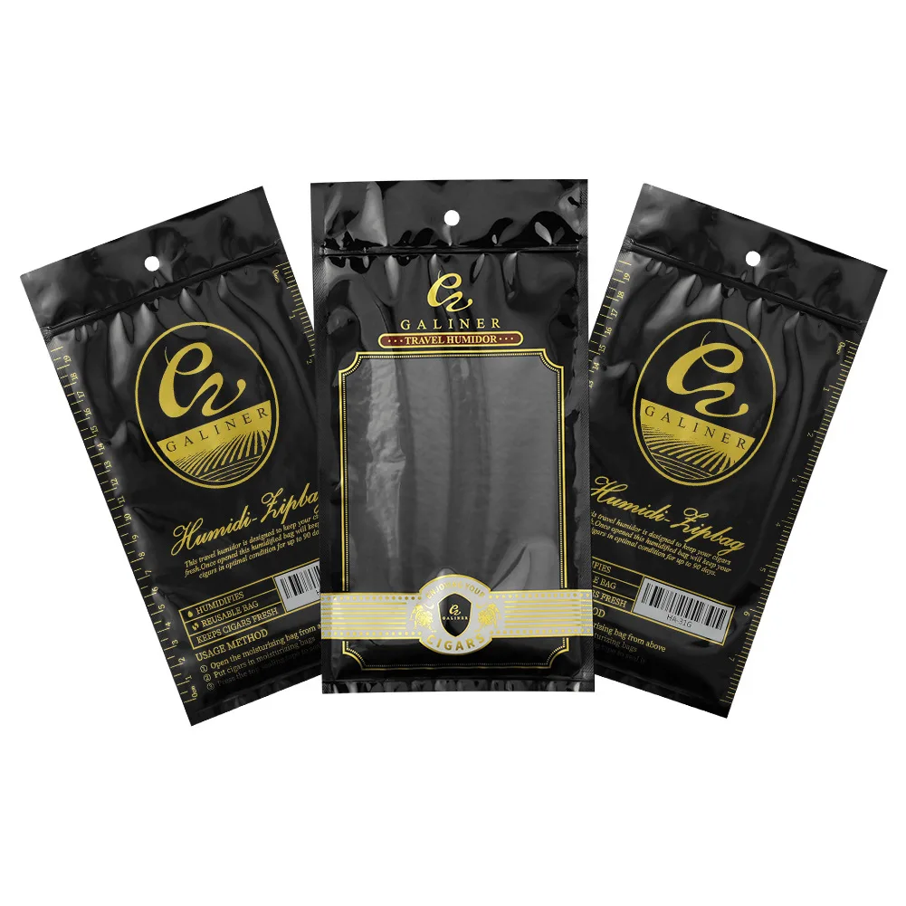 Factory Customized Printing Cigar hydration bag 3 Side Seal Pouch Cigarette Tube Window Zipper bag tobacco packing plastic bag