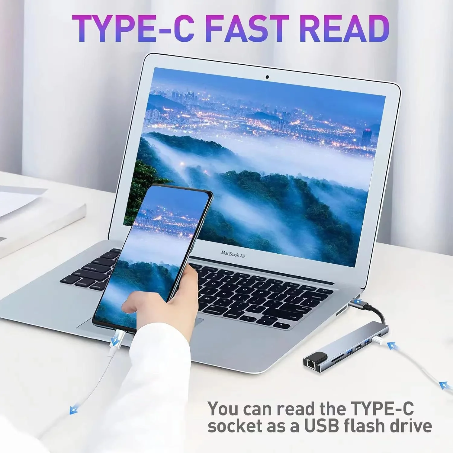 Eight-in-One Type-C USB-C Docking Station HDMI Network RJ45 SD Converter Hub 4K Card Reader Adapter PD ABS USB 3.0 Stock