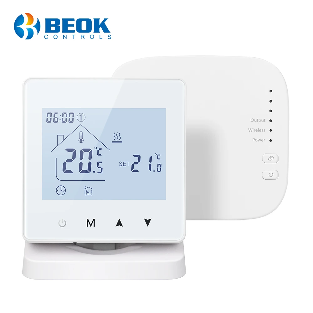 Beok wireless RF Tuya WiFi room thermostat for gas boiler heating control with battery power supply