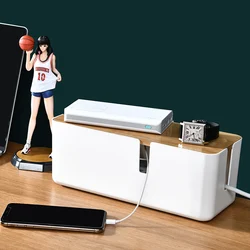 Factory Direct Bamboo Plastic Material Desktop Power Socket USB Charge Cable Wire Storage Box with Liner