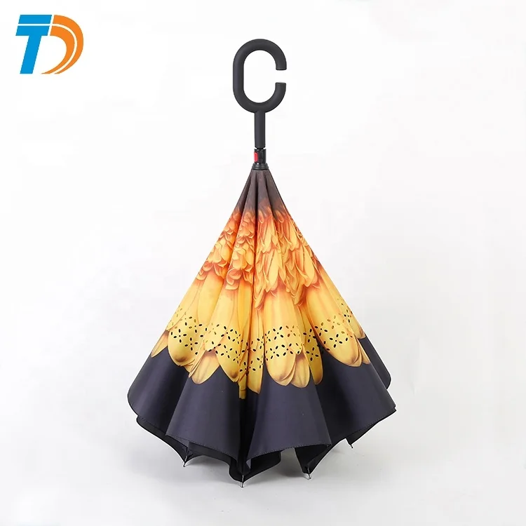 Custom Magic handle full printing inverted umbrella with case