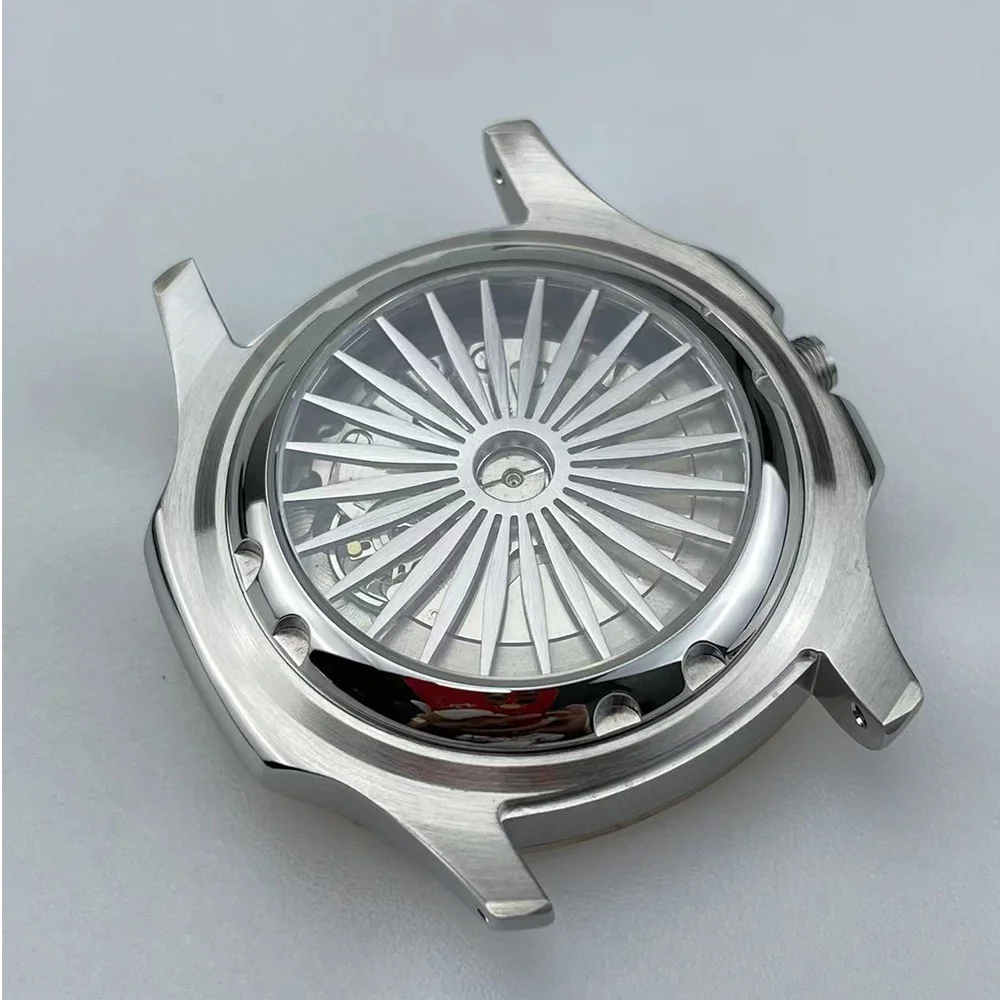 Модный тонкий чехол из нержавеющей стали 316L 10ATM Sunray с сапфировым стеклом и радиальными полосами 007