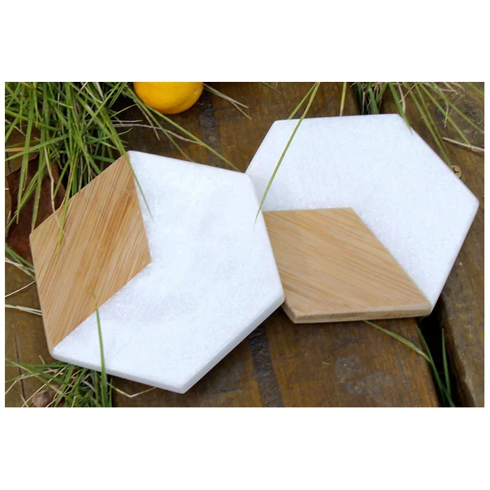
White marble and bamboo coasters stone decor for home 