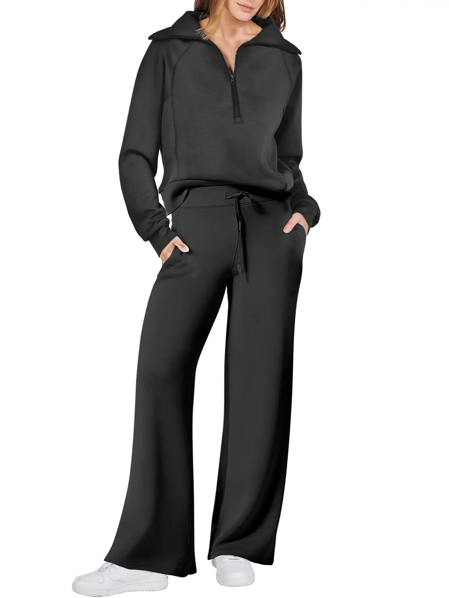Loungewear Sets Quarter Zip Pullover Sweatshirts with Wide Leg Sweatpants Womens 2 Piece Sweatsuits