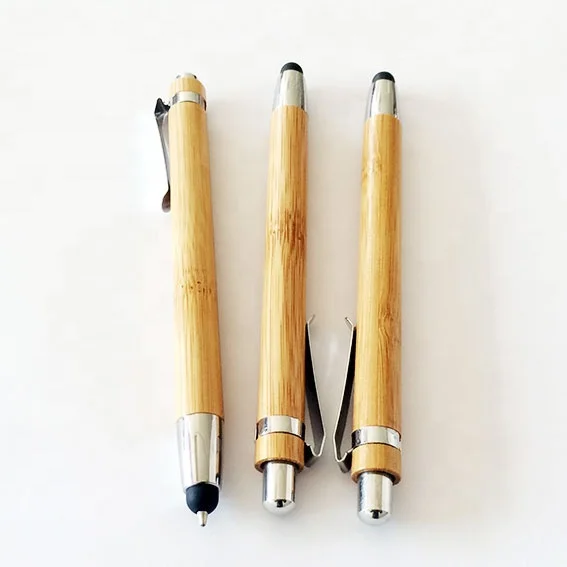 Promotional executive rubber tip capacitive laser bamboo pen stylus for iPad
